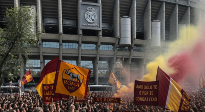 Tifoserie della Roma davanti al Bernabéu